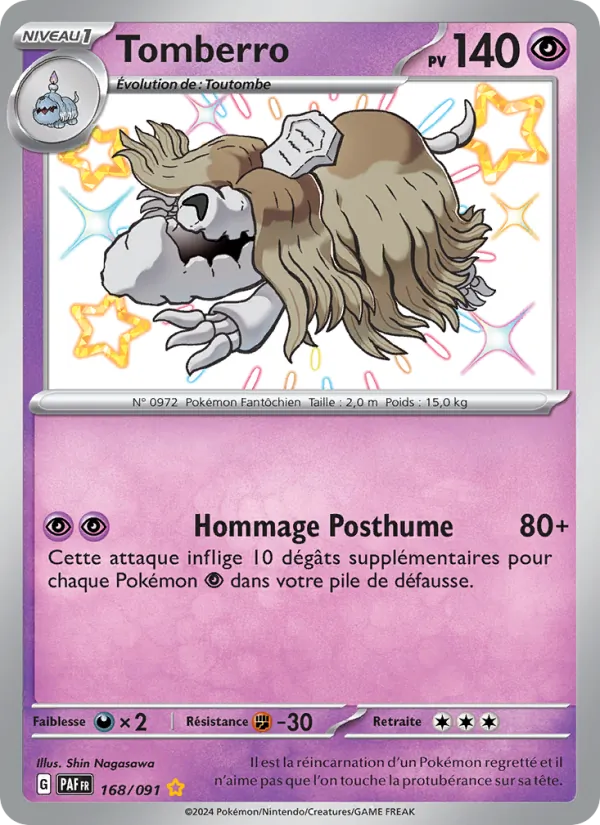 Carte Pokémon Tomberro 168/91 de l'extension Destinées de Paldea