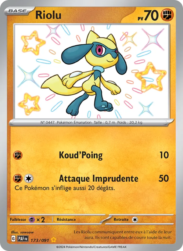 Carte Pokémon Riolu 173/91 de l'extension Destinées de Paldea