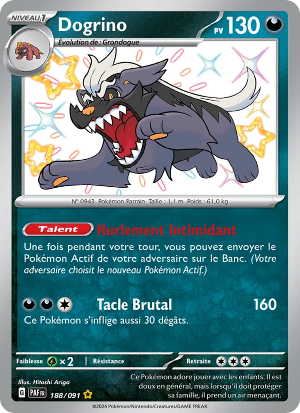 Carte Pokémon Dogrino 188/91 de l'extension Destinées de Paldea