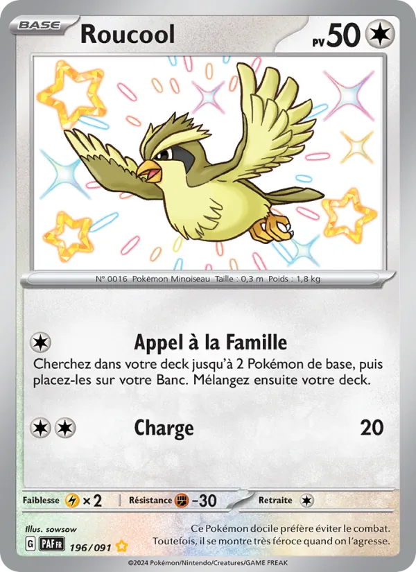 Carte Pokémon Roucool 196/91 de l'extension Destinées de Paldea