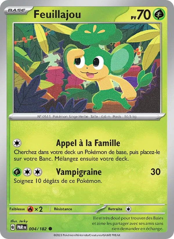 Carte Pokémon Feuillajou 004/182 de l'extension Faille Paradoxe