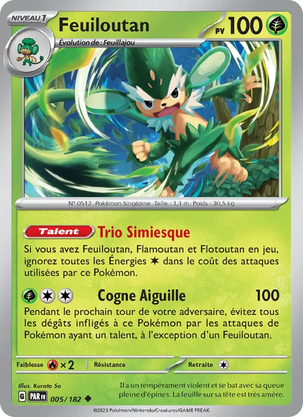 Carte Pokémon Feuiloutan 005/182 de l'extension Faille Paradoxe