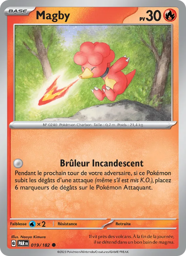 Carte Pokémon Magby 019/182 de l'extension Faille Paradoxe