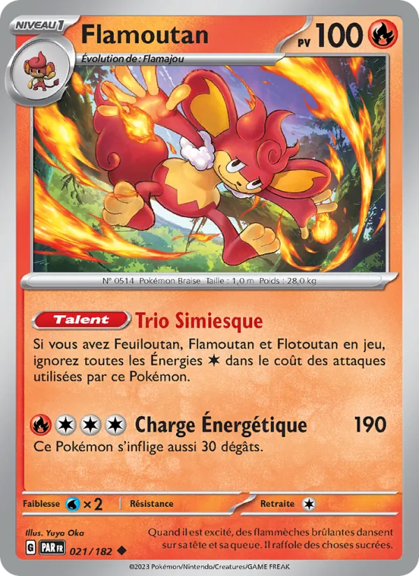 Carte Pokémon Flamoutan 021/182 de l'extension Faille Paradoxe
