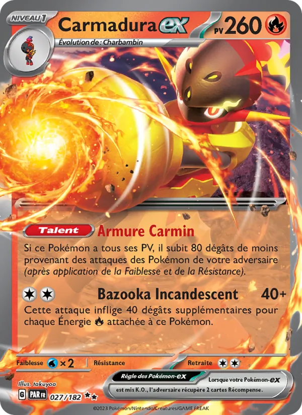 Carte Pokémon Carmadura-ex 027/182 de l'extension Faille Paradoxe