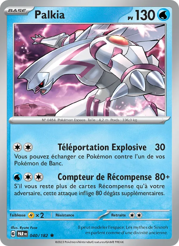 Carte Pokémon Palkia 040/182 de l'extension Faille Paradoxe