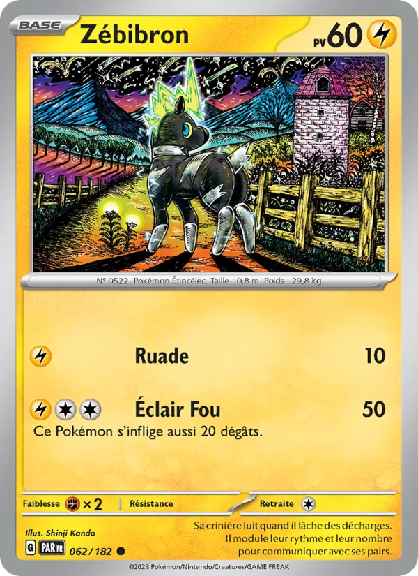 Carte Pokémon Zébibron 062/182 de l'extension Faille Paradoxe