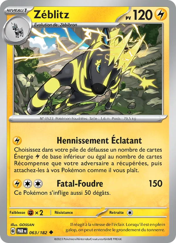Carte Pokémon Zéblitz 063/182 de l'extension Faille Paradoxe