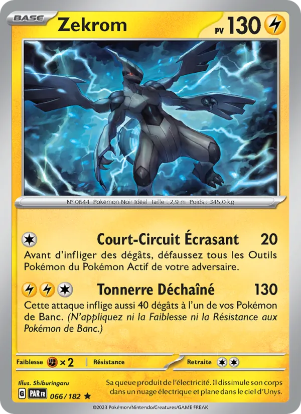 Carte Pokémon Zekrom 066/182 de l'extension Faille Paradoxe