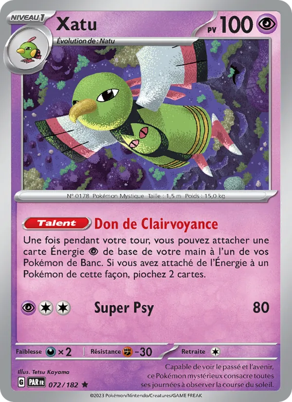 Carte Pokémon Xatu 072/182 de l'extension Faille Paradoxe