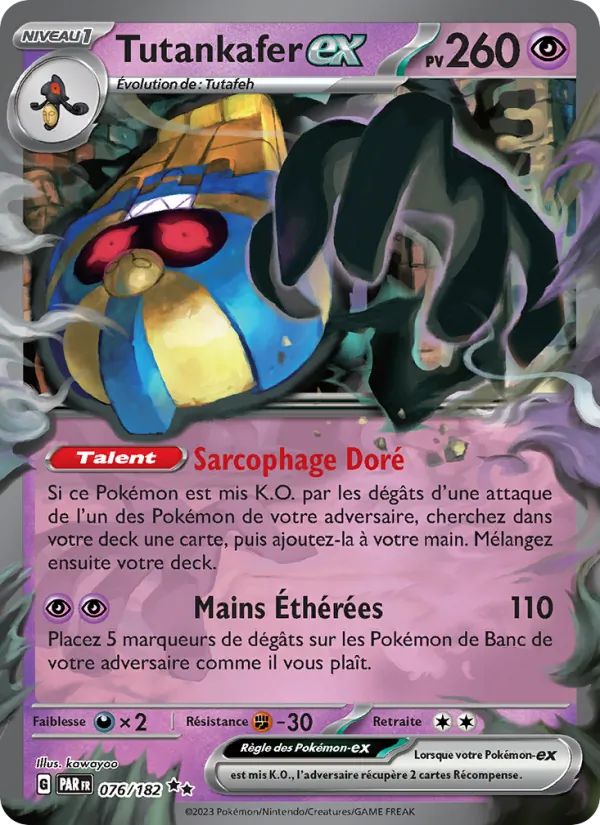 Carte Pokémon Tutankafer-ex 076/182 de l'extension Faille Paradoxe