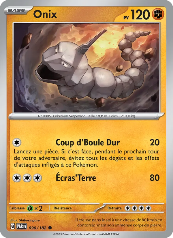 Carte Pokémon Onix 090/182 de l'extension Faille Paradoxe