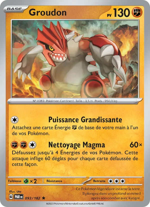 Carte Pokémon Groudon 093/182 de l'extension Faille Paradoxe