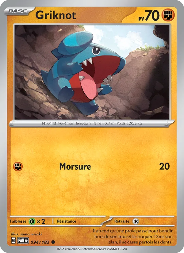 Carte Pokémon Griknot 094/182 de l'extension Faille Paradoxe