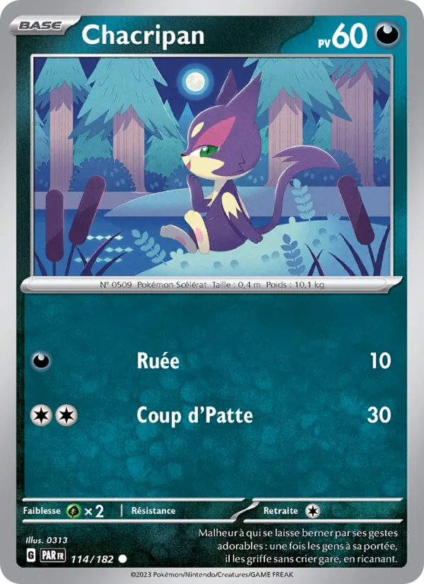 Carte Pokémon Chacripan 114/182 de l'extension Faille Paradoxe