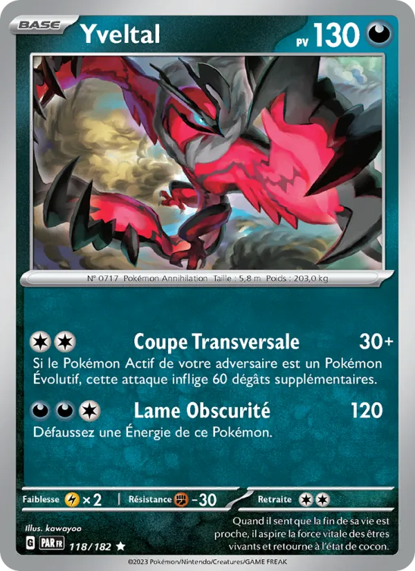Carte Pokémon Yveltal 118/182 de l'extension Faille Paradoxe