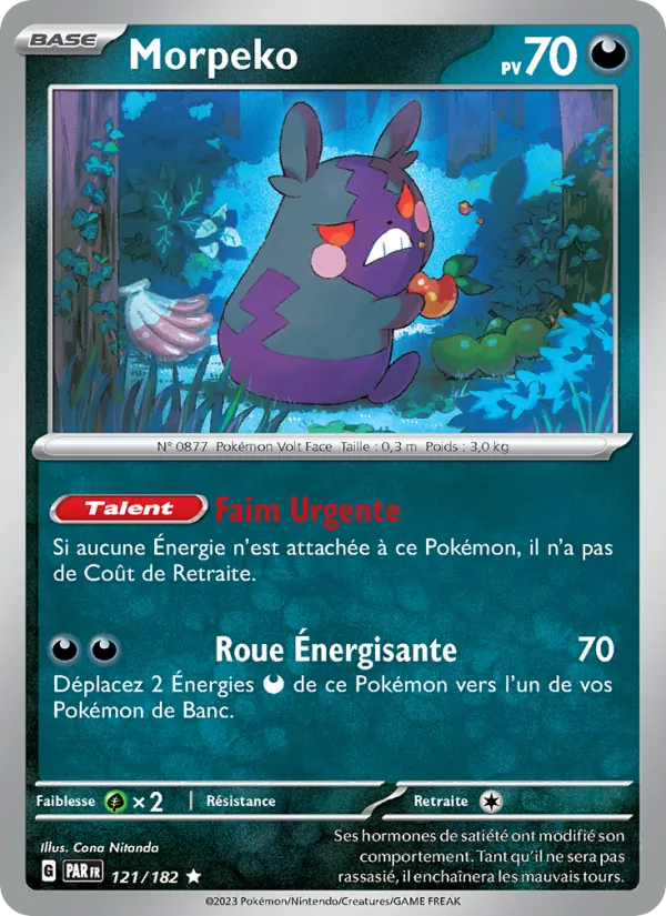 Carte Pokémon Morpeko 121/182 de l'extension Faille Paradoxe