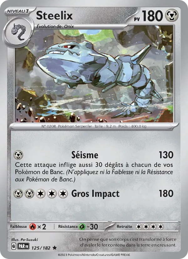 Carte Pokémon Steelix 125/182 de l'extension Faille Paradoxe