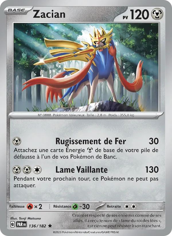 Carte Pokémon Zacian 136/182 de l'extension Faille Paradoxe
