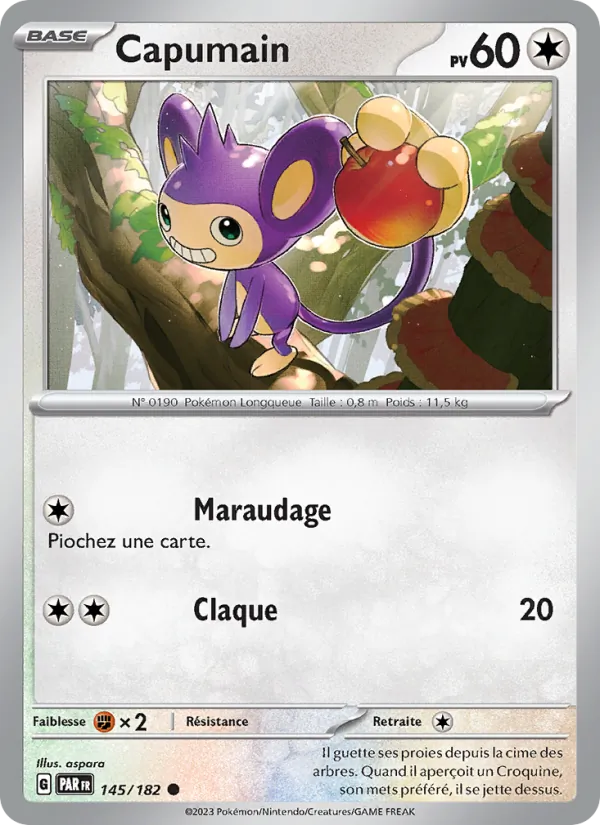 Carte Pokémon Capumain 145/182 de l'extension Faille Paradoxe