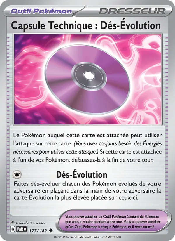 Carte Pokémon Capsule Technique : Dés-Évolution 177/182 de l'extension Faille Paradoxe