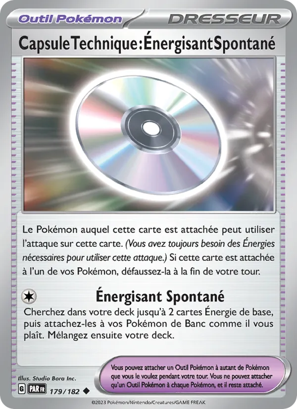 Carte Pokémon Capsule Technique : Énergisant Spontané 179/182 de l'extension Faille Paradoxe