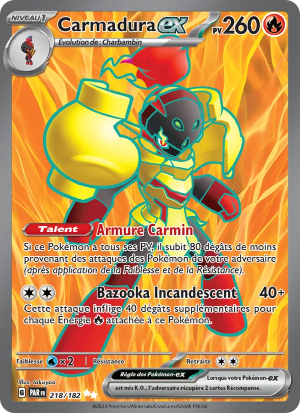 Carte Pokémon Carmadura-ex 218/182 de l'extension Faille Paradoxe