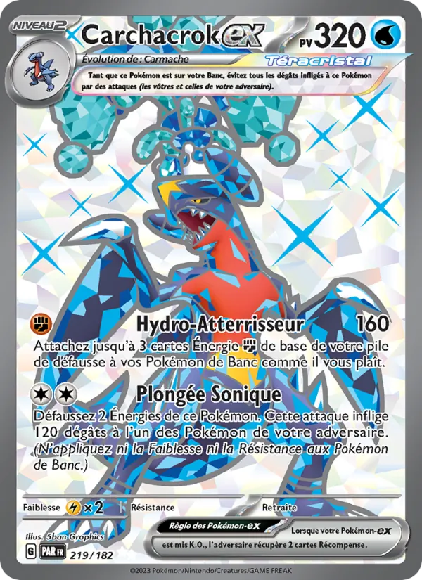 Carte Pokémon Carchacrok-ex 219/182 de l'extension Faille Paradoxe