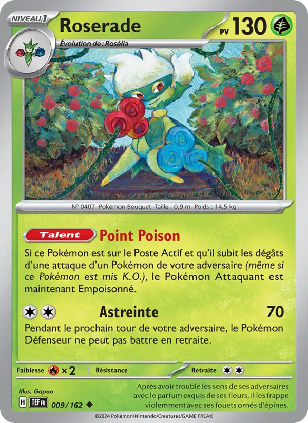 Carte Pokémon Roserade 009/162 de l'extension Forces Temporelles