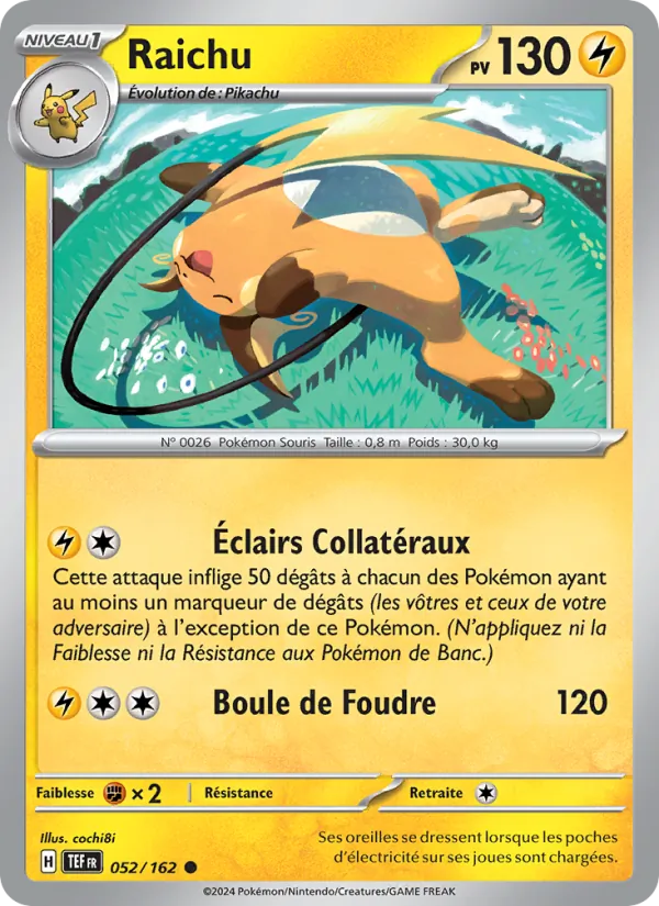 Carte Pokémon Raichu 052/162 de l'extension Forces Temporelles