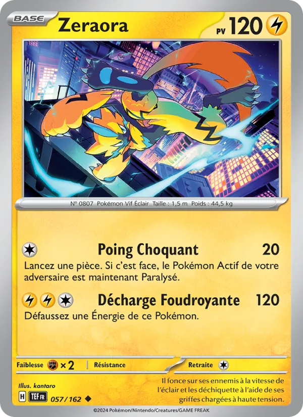 Carte Pokémon Zeraora 057/162 de l'extension Forces Temporelles