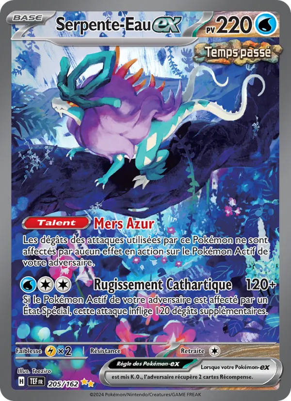 Carte Pokémon Serpente-Eau-ex 205/162 de l'extension Forces Temporelles