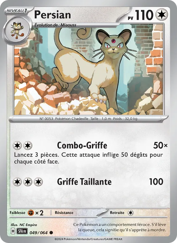 Carte Pokémon Persian 049/64 de l'extension Fable Nébuleuse