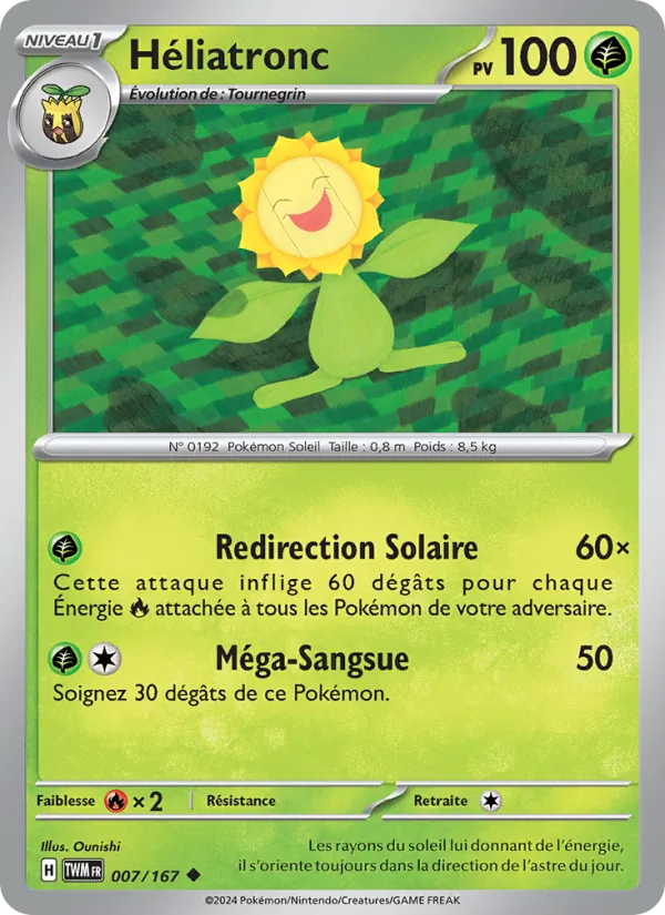 Carte Pokémon Héliatronc 007/167 de l'extension Mascarade Crépusculaire