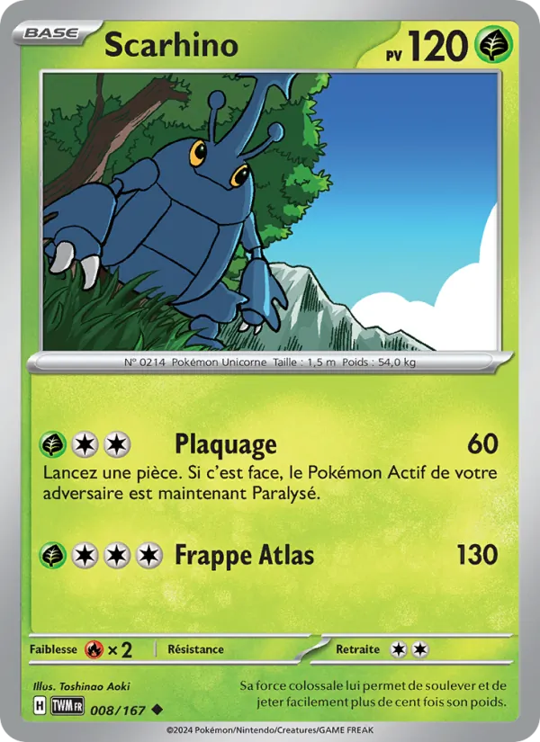 Carte Pokémon Scarhino 008/167 de l'extension Mascarade Crépusculaire