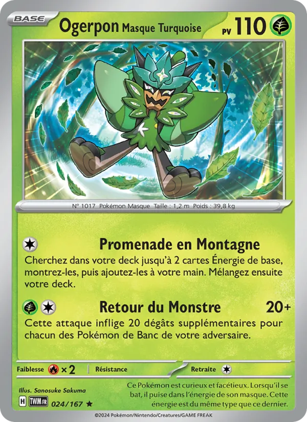 Carte Pokémon Ogerpon Masque Turquoise 024/167 de l'extension Mascarade Crépusculaire