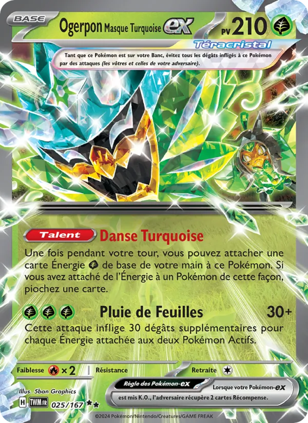 Carte Pokémon Ogerpon Masque Turquoise-ex 025/167 de l'extension Mascarade Crépusculaire