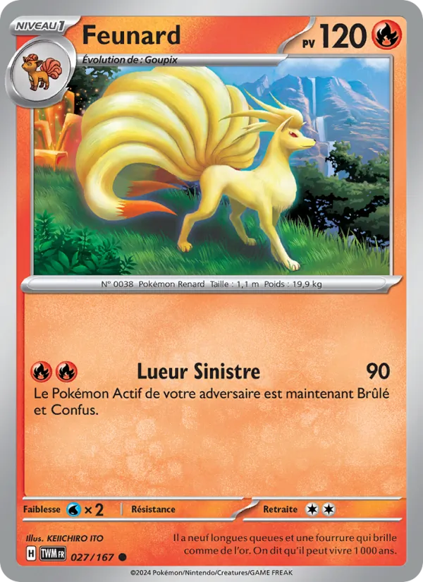 Carte Pokémon Feunard 027/167 de l'extension Mascarade Crépusculaire