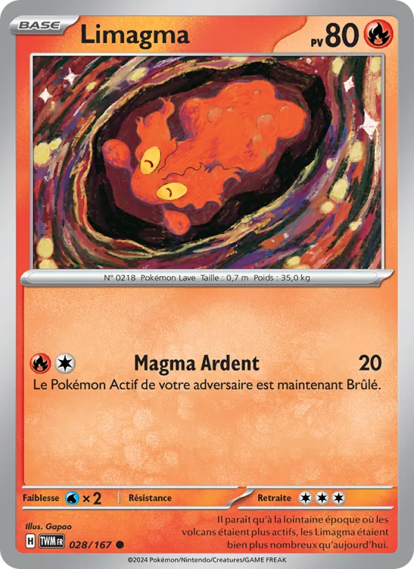 Carte Pokémon Limagma 028/167 de l'extension Mascarade Crépusculaire