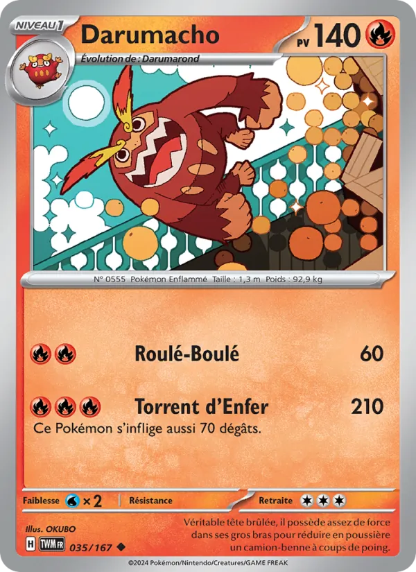 Carte Pokémon Darumacho 035/167 de l'extension Mascarade Crépusculaire