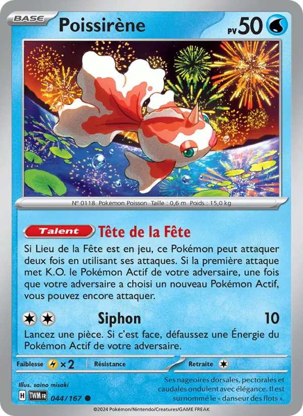 Carte Pokémon Poissirène 044/167 de l'extension Mascarade Crépusculaire