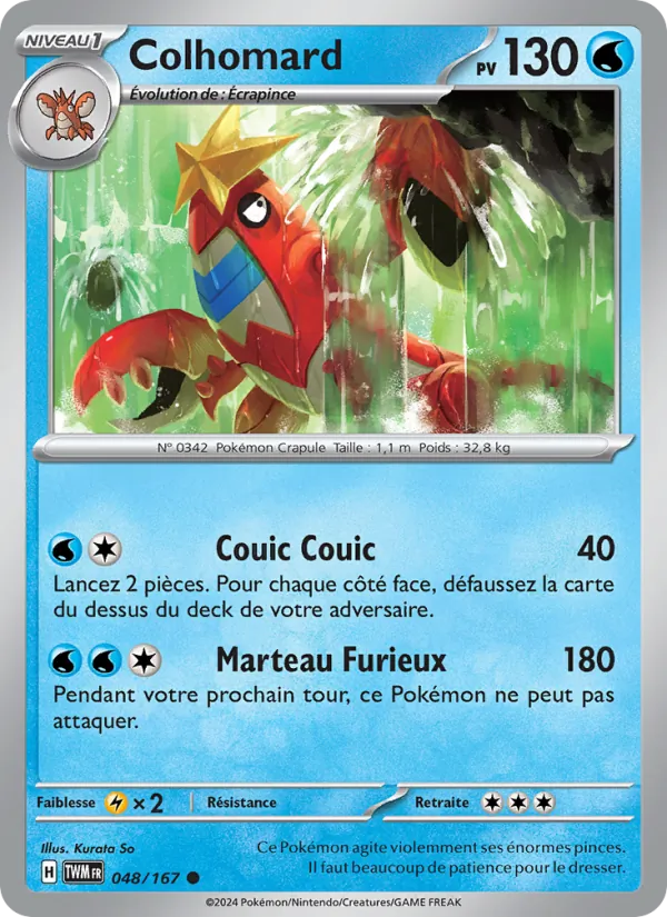 Carte Pokémon Colhomard 048/167 de l'extension Mascarade Crépusculaire
