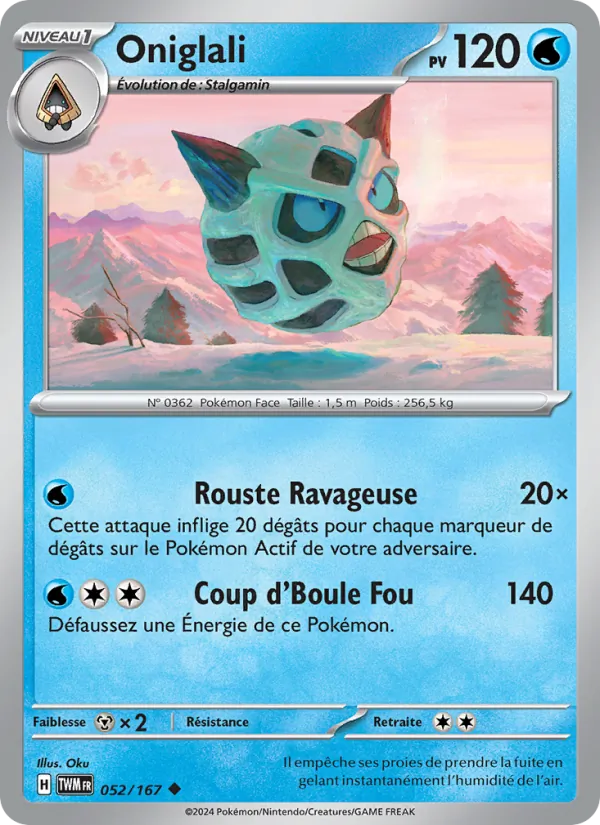 Carte Pokémon Oniglali 052/167 de l'extension Mascarade Crépusculaire