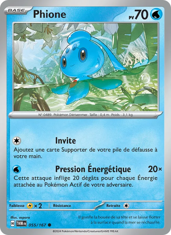 Carte Pokémon Phione 055/167 de l'extension Mascarade Crépusculaire