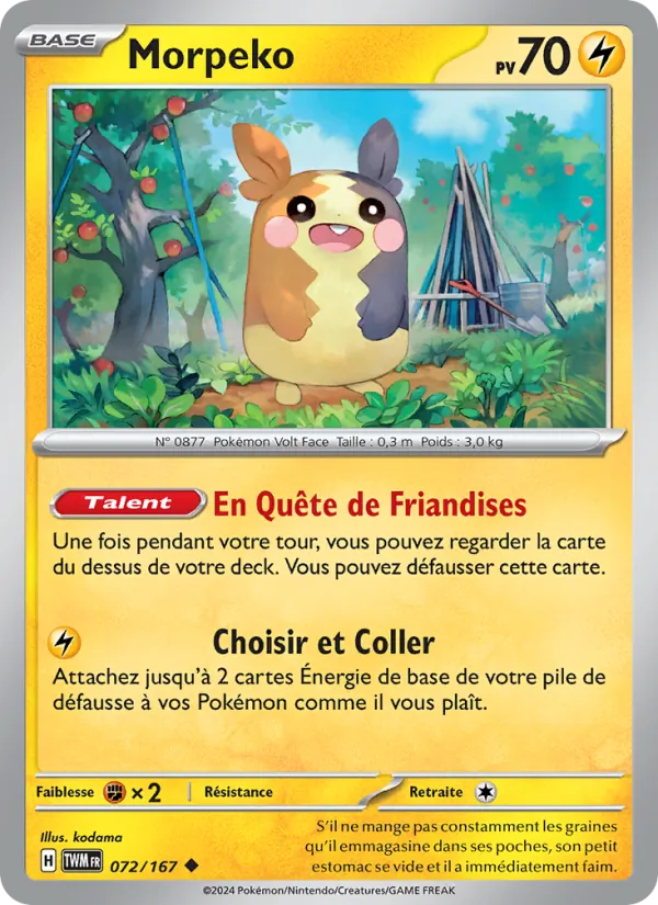 Carte Pokémon Morpeko 072/167 de l'extension Mascarade Crépusculaire