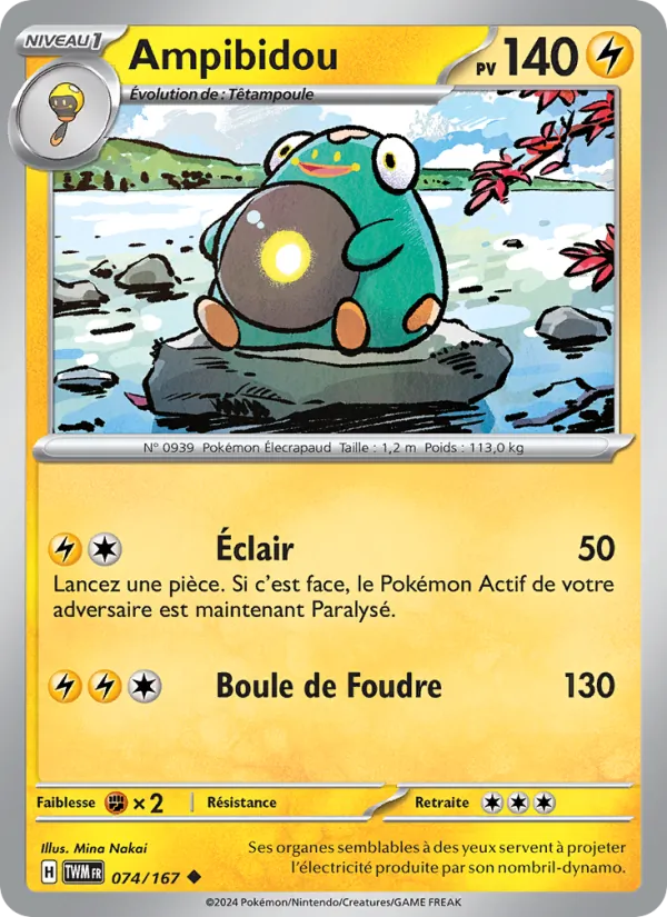 Carte Pokémon Ampibidou 074/167 de l'extension Mascarade Crépusculaire