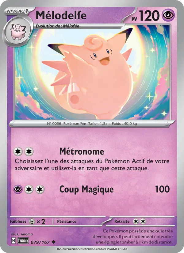Carte Pokémon Mélodelfe 079/167 de l'extension Mascarade Crépusculaire