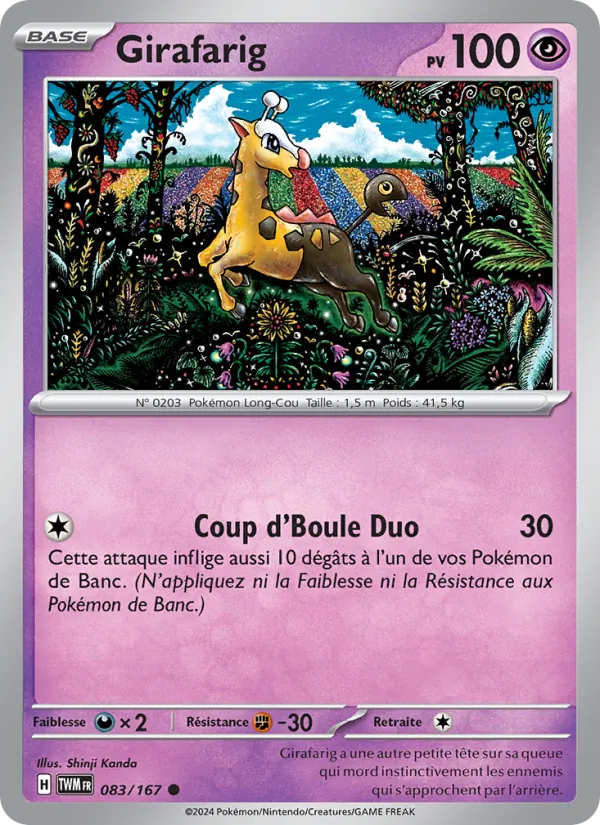 Carte Pokémon Girafarig 083/167 de l'extension Mascarade Crépusculaire