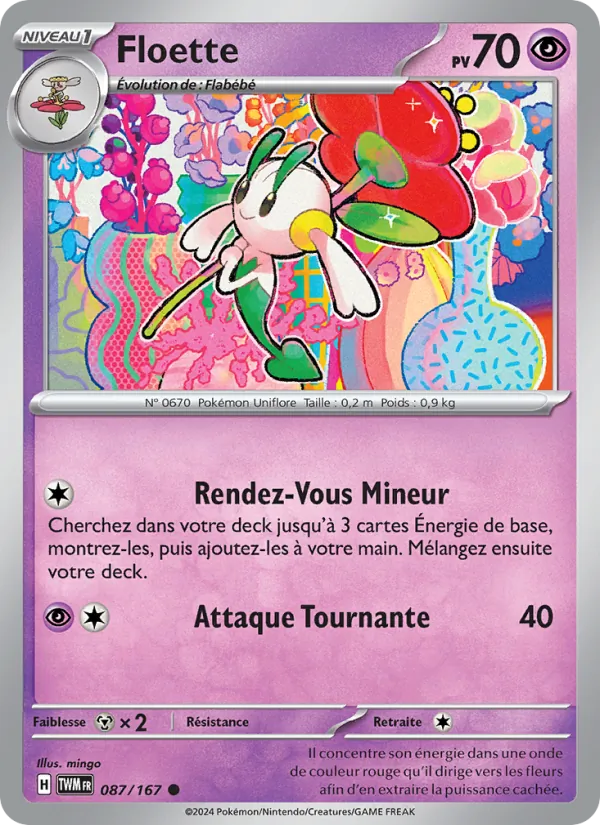 Carte Pokémon Floette 087/167 de l'extension Mascarade Crépusculaire