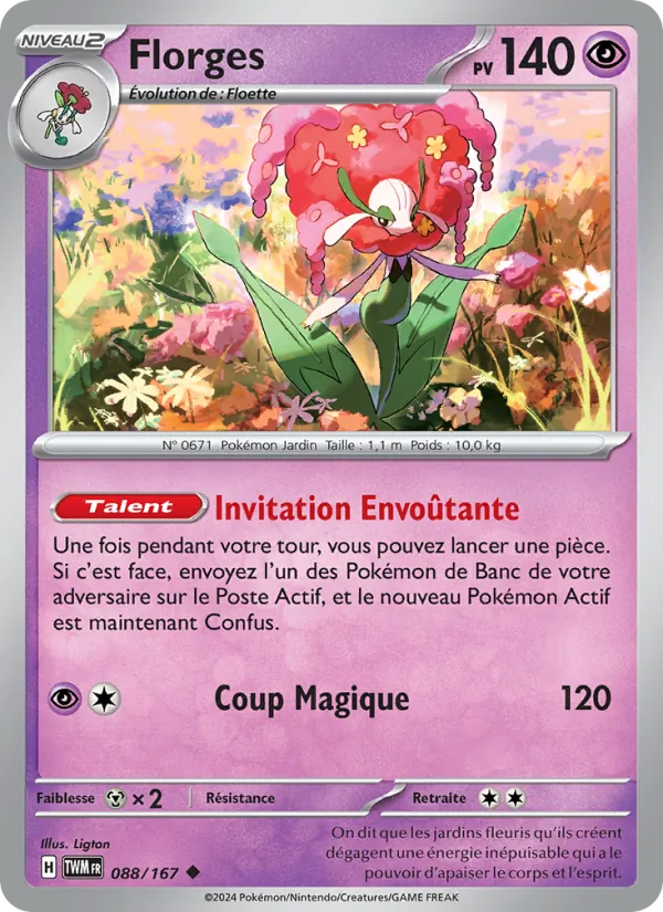 Carte Pokémon Florges 088/167 de l'extension Mascarade Crépusculaire